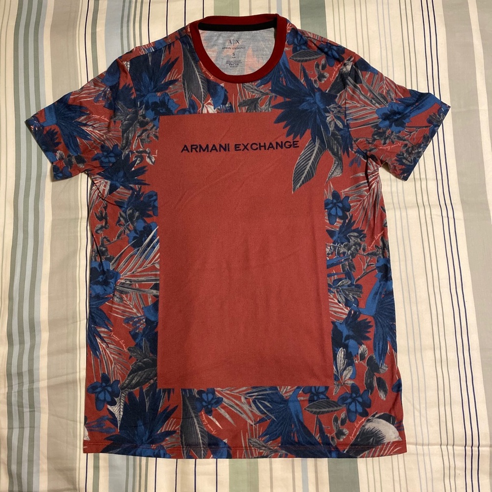 Red/Burgundy Armani Exchange Floral Tee